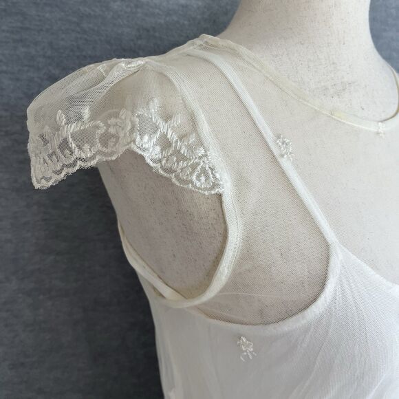 Forever 21 Sheer Vintage Y2K Top Size M Dainty Fairycore Floral Embroidered Mesh - Picture 3 of 14